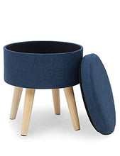 Suhu Puffo Sgabello in Tessuto Pouf Ottoman Contenitore Rotondo Pouff Poggiapiedi Salotto Puff per Bambini Piedi in Legno Blu