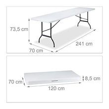 Relaxdays Tavolo da Giardino Pieghevole, trasportabile Come Una Valigia, Resistente agli Agenti atmosferici, Campeggio, Bianco, Hxlxp: 73 x 240 x 70 cm