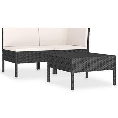 Festnight 3pz Set Divani da Giardino/Salotto/Salottino in Polyrattan per Esterno/Arredo Giardino con Cuscini Nero - Arredi Casa