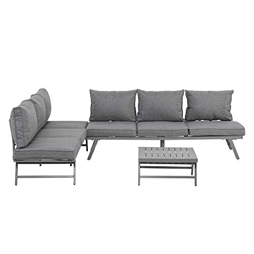 Outsunny Set con 2 Divani da Esterno con Schienale Reclinabile e 1 Tavolino da Giardino, Metallo e Poliestere, Grigio