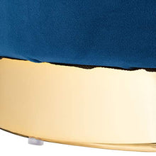 Relaxdays Sgabello in Velluto, Rotondo, Elegante Poggiapiedi Imbottito, Base Dorata, Pouf Moderno, H x D: 41,5 x 37, Blu, Cartone, gommapiuma, 1 pz