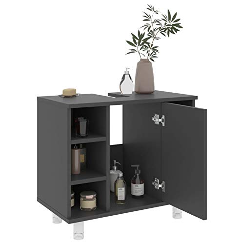 Festnight Armadio da Bagno Grigio | Armadietto da Bagno | Mobile a Terra Sottolavabo | Mobiletto Sottolavandino 60x32x53,5 cm in Truciolato