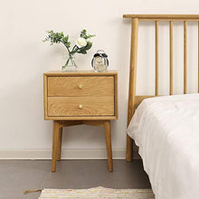 Comodino in Legno Massello, Comodino 2 Cassetti, Tavolo Laterale Divano, Mobili da Camera da Letto in Rovere Bianco Storage E Custodia da Comodino