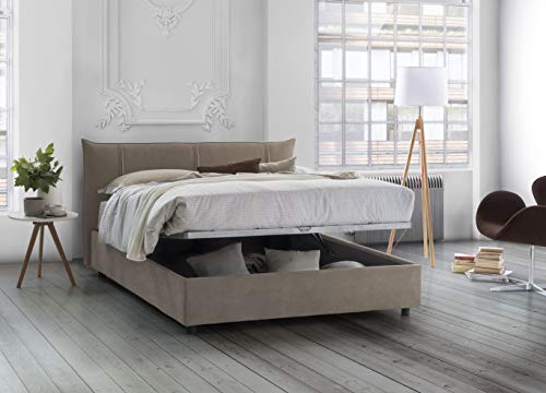 Talamo Italia Letto contenitore Matrimoniale Alice, Made in Italy, Letto con rivestimento in tessuto, Apertura frontale, adatto per materasso 160x200 cm, Tortora