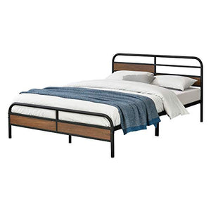 [en.casa] Struttura Letto in Metallo 140 x 200 cm Testiera e Pediera con Panelli Decorativi in Effetto Legno di Color Noce Letto Matrimoniale/Francese in Stile Moderno - Nero