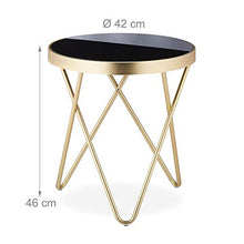 relaxdays Tavolino Rotondo da Soggiorno, in Metallo & Vetro, Grazioso, Elegante, Design-Retrò, HD 46x42 cm ca, Nero-Oro, vetro, acciaio, 1 Pz