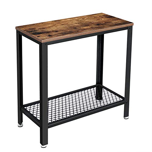VASAGLE Tavolino da Caffè Stretto e Alto, Comodino con Ripiano a Rete, Tavolino da Divano, Soggiorno, Camera da Letto, Corridoio, 60 x 30 x 60 cm, Acciaio, Industriale, Marrone Vintage e Nero LET31BX