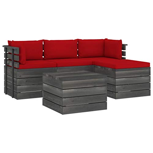 FAMIROSA Set Divani da Giardino su Pallet 5 pz con Cuscini Massello Pino-1809