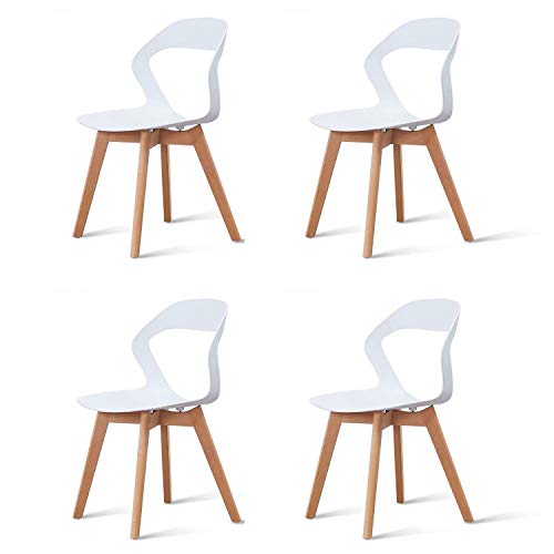 KunstDesign - Set di 4 sedie da pranzo con schienale cavo, in plastica, adatte per cucina, soggiorno, giardino, sedia per computer, caffetterie, colore: bianco