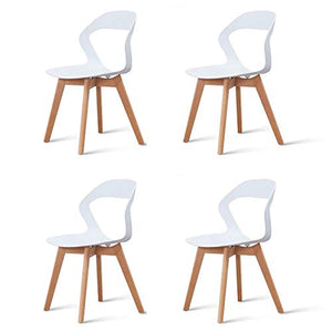 KunstDesign - Set di 4 sedie da pranzo con schienale cavo, in plastica, adatte per cucina, soggiorno, giardino, sedia per computer, caffetterie, colore: bianco