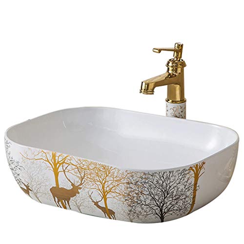 lilili Lavabo da Appoggio Bagno Lavandino Artistico Lavabo da Appoggio Adatto alla Famiglia del Bagno Dell'hotel,Lavabo in Ceramica 50x40x14cm (Color : No Accessories)
