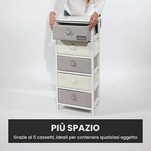 Mobiletto per Casa Vestiamo Casa, Mobile in Legno con 5 Cassetti, Dimensioni 90 x 40 x 29 cm, Colore Bianco e Grigio