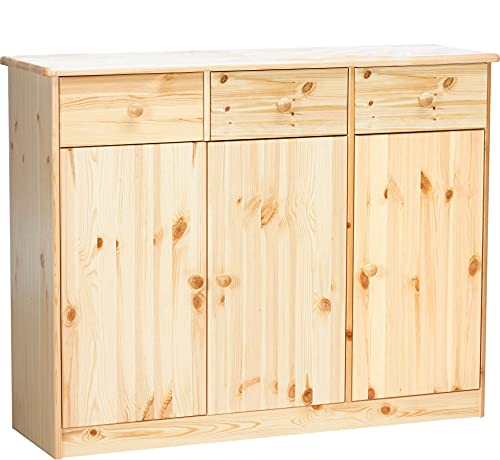 Erst-Holz Design Pulito per Cassettiera-credenza con 3 Ante e 3 cassetti in Pino massello 90.50-25
