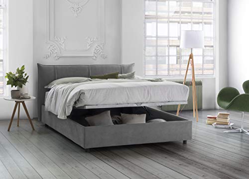 Talamo Italia Letto contenitore Matrimoniale Alice, Made in Italy, Letto con rivestimento in tessuto, Apertura frontale, adatto per materasso 160x190 cm, Grigio