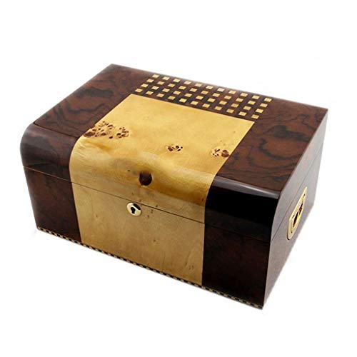 Humidor Mobiletto per Sigari Umidificatore per Sigari in Cedro Humidor per Sigari con Ghiera Termometro Lucchetto in Ottone Placcato Oro Manico Placcato Oro può Contenere 100 Sigari