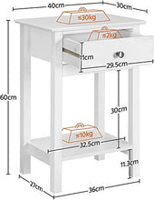 WSZMD Tavolo Comodino Tavolo Laterale in Legno Shabby Chic Cightstand Tavolo Cabinet unità di Stoccaggio con Cassetti Scaffale Bianco Lucido, Comodino