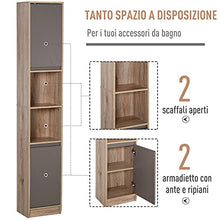 homcom Scaffale Salvaspazio per Bagno in Legno con 2 Armadietti e 6 Ripiani, Grigio e Rovere, Design a Torre 30 x 24 x 170cm