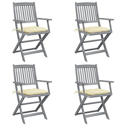 vidaXL Sedie da Giardino Pieghevoli 4pz con Cuscini in Massello Acacia