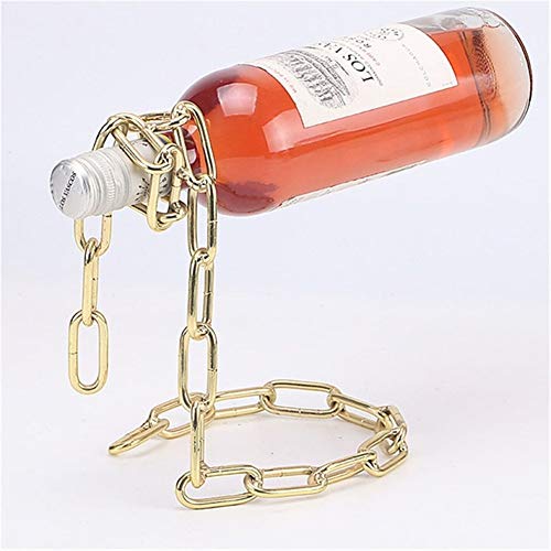 Scaffale per vino magico, sospensione, in ferro, per vino, per cucina, sala da pranzo, cantina, bar (colore: oro)