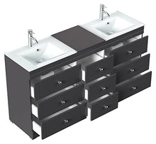 Mobile bagno a terra Vitro Classic con lavabos in vetro nero satinato