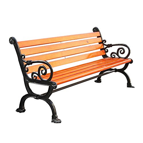 Panchina all'aperto Panca da giardino con terrazza, Con braccioli e schienale Panchine portico confortevoli, Legno massiccio anticorrosivo e ghisa, Può ospitare 2-3 persone, Capacità di carico 880 l