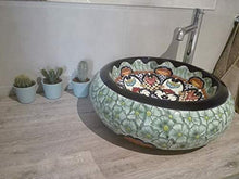 Cerames Juanetta - Lavabi da appoggio rotondi messicani | Lavabo Talavera in ceramica 40 cm dal Messico | Motivi decorativi colorati