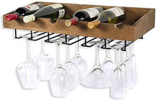 Loft, scaffale da parete in metallo, per 5 bottiglie da parete, stile vintage, in legno, per bicchieri di vino, con foro