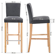 SONGMICS Set di 2 Sgabello da Bar, Sedie da Bar Imbottito con Schienale, Tessuto Simil-Lino, Altezza Sedile 76 cm, Gambe in Legno Massello, con Poggiapiedi Grigio Scuro LDC31GY