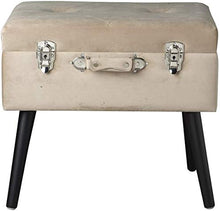 Baroni Pouf Valigia Contenitore in Velluto, Puff Sgabello Portaoggetti, Pouff Poggiapiedi Salotto, Camera con Zampe in Legno, Colore Beige, 50x35x46