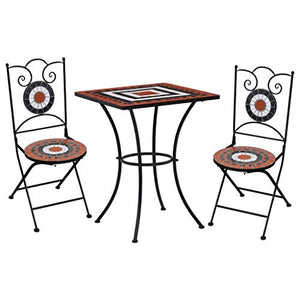 Festnight Set Bistrò, Set da Pranzo per Giardino con Mosaico, Tavolo Sedie da Giardino, Set Mobili da Giardino in Ceramica 3 pz Terracotta e Bianco