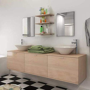 Wyxy Set di 8 mobili per lavabo da Bagno Beige | 1 Pensile per Lavello + 2 Specchi + 2 Ripiani + 3 Lavelli in Ceramica