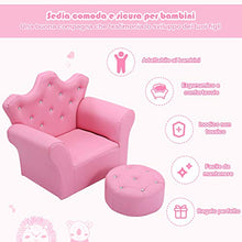 GOPLUS Divano con Poggiapiedi per Bambini, Poltrona Morbida con Struttura in Legno, Set di Divano e Pouf da Soggiorno, Rosa, 58x40,5x48 cm