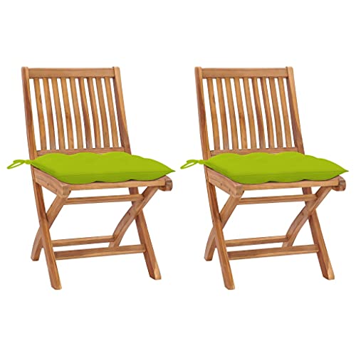 vidaXL Sedie Giardino 2 pz e Cuscini Verde Brillante Massello di Teak
