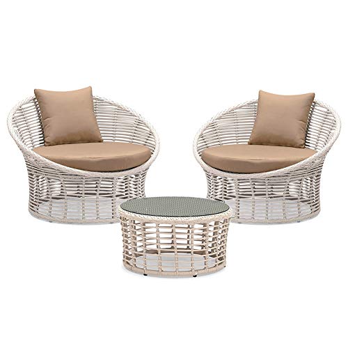 Aimir Set di Mobili da Giardino per Esterni, Sedia da Giardino in Rattan Sedia da 3 Pezzi Tavolo da tè Combinazione Cortile Conversazione per Il Tempo Libero Arredamento per La Casa