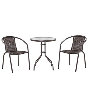 Set Tavolo e 2 Sedie da Giardino in Acciaio e Rattan Marrone