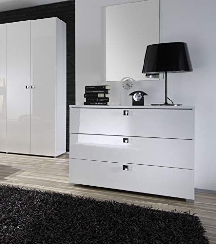 Arredocasagmb Comò Moderno Economico Bianco Lucido Maniglia Quadra 3 Cassetti Camera da Letto