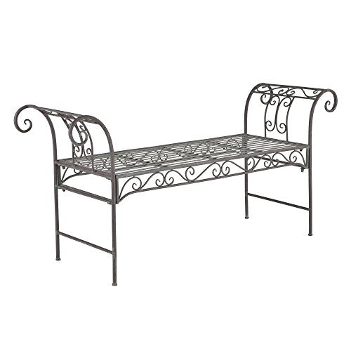 [en.casa] Panca da Giardino/Terrazza/Balcone con 2 Posti di Seduta Panchina in Metallo con Elementi Decorativi e Braccioli Incurvati - Verde