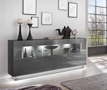 Homeface DENIRA 084-03 - Mobile alto per soggiorno, cassettiera e parte frontale: MDF lucido/antracite/3 porte, 8 scomparti chiusi, 1 scomparto in vetro (L x A x P) 160 x 85 x 43 cm, senza illuminazione a LED, senza decorazione
