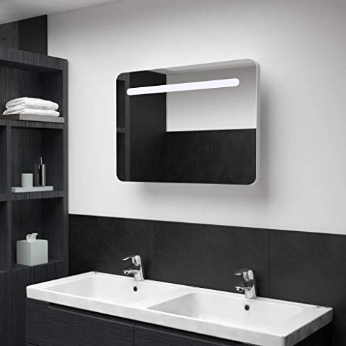 Tidyard Armadietto Bagno con Specchio e LED 80x11x55 cm