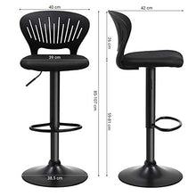 SONGMICS Set di 2 Sgabelli da Bar, Sedie Regolabili in Altezza con Schienale a Forma di Corona, Sedile Imbottito Confortevole, Poggiapiedi e Fodera a Rete Traspirante, Girevole a 360°, Nero LJB04BK