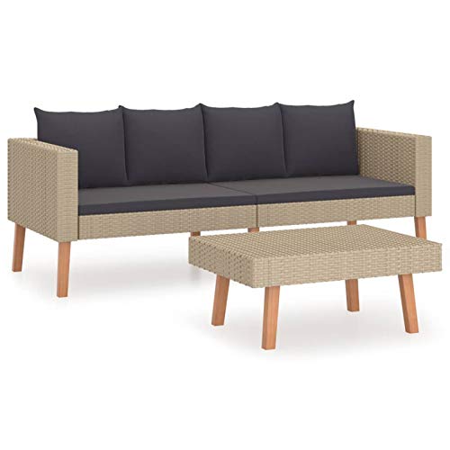 Tidyard Set Divani da Giardino 2 pz con Cuscini in Polyrattan Beige,Set da Giardino per Giardini e Terrazzi,Set di Mobili Polirattan,Set Divano da Giardino,Divano a 2 Posti