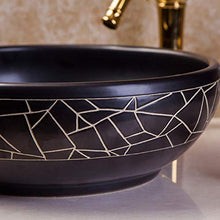 Jgophu - Appendiabiti rotondo in porcellana, lavabo da appoggio per bagno, dipinto a mano, colore: Nero