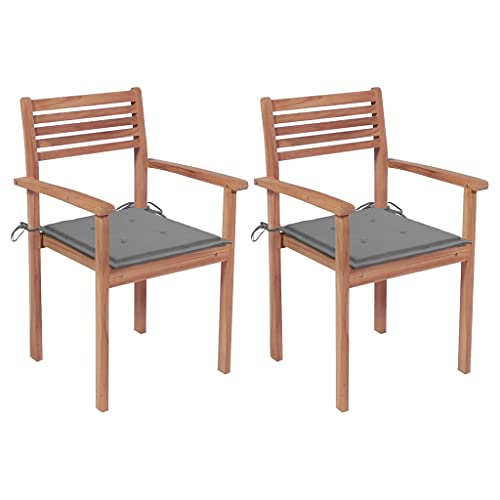 vidaXL Sedie da Giardino 2 pz con Cuscini Grigi in Massello di Teak