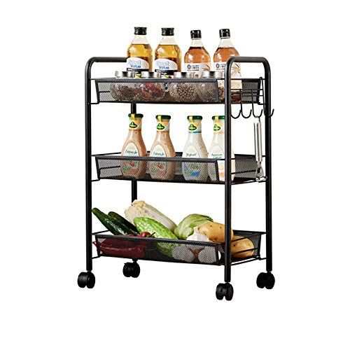 Quattro Ruote portatile strumento di archiviazione Carrello Carrello portaoggetti da cucina in ferro battuto mobile conveniente solido stabile cucina sala da pranzo soggiorno cremagliera nero 45X26X63