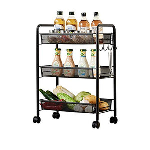 Quattro Ruote portatile strumento di archiviazione Carrello Carrello portaoggetti da cucina in ferro battuto mobile conveniente solido stabile cucina sala da pranzo soggiorno cremagliera nero 45X26X63