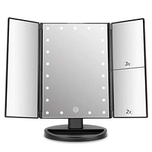 deweisn Specchio Trucco con 21 LEDs, Specchio di Vanity Trifold Ruota di 180° Ingrandimento 1x / 2X / 3X Specchio per Il con Touchscreen per Il Trucco e la Cura della Pelle (Nero)