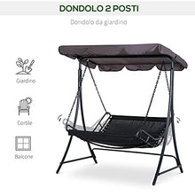 Outsunny Dondolo 2 Posti da Esterno, Giardino, Balcone o Terrazzo con Tettuccio in Poliestere Nero, 160x117x173cm