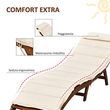 Outsunny Lettino Prendisole Richiudibile, Sdraio da Giardino in Legno Pieghevole con Materassino Bianco Crema 191x54x60.5cm