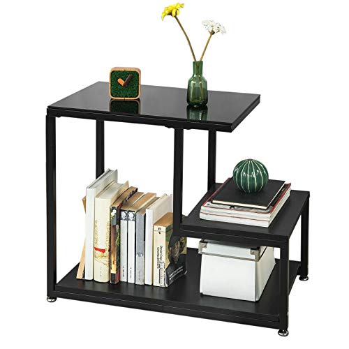 SoBuy Tavolino Soggiorno con Due Piani, in Vetro,Legno e Ferro.Nero, FBT65-SCH
