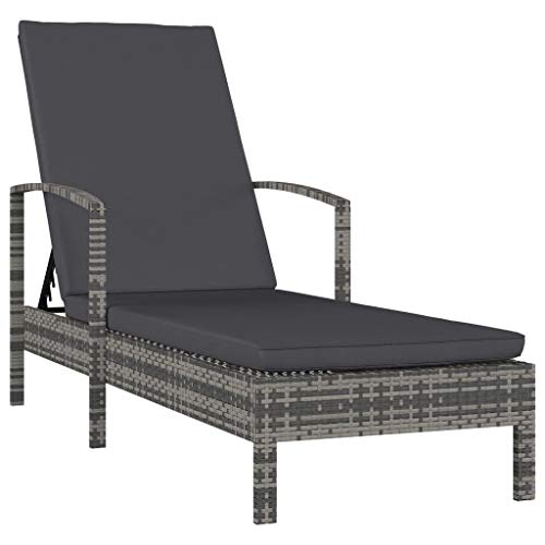 vidaXL Lettino Prendisole con Braccioli e Cuscini Regolabile Leggero Robusto Elegante Sedia a Sdraio Spiaggia Giardino in Polyrattan e Acciaio Grigio